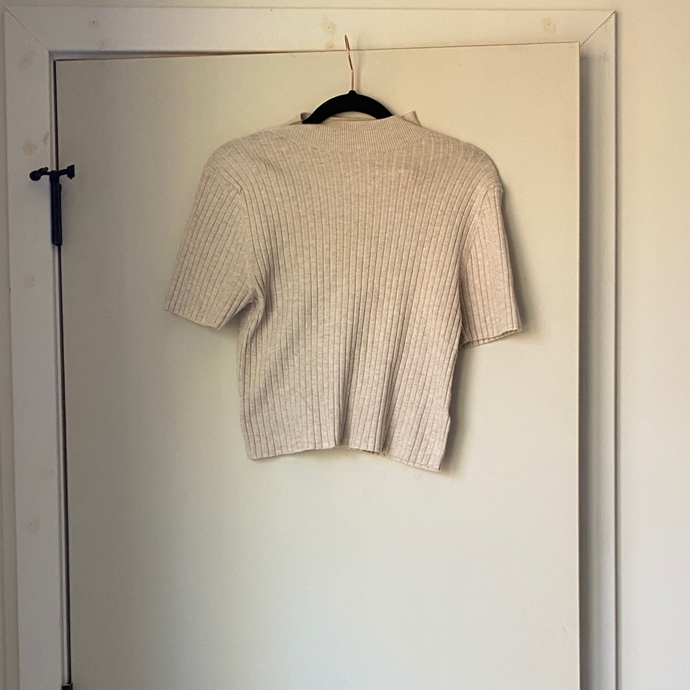 a new day Ribbed Cream Crop Top